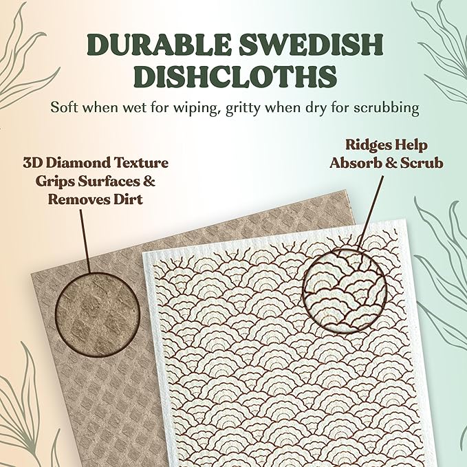 FEBU Swedish Dishcloths for Kitchen | 5 Pack Sunset Reusable Paper Towels Washable | Swedish Dish Towels | Non-Scratch Cellulose Sponge Cloths | No Odor, Biodegradable Cleaning Cloths