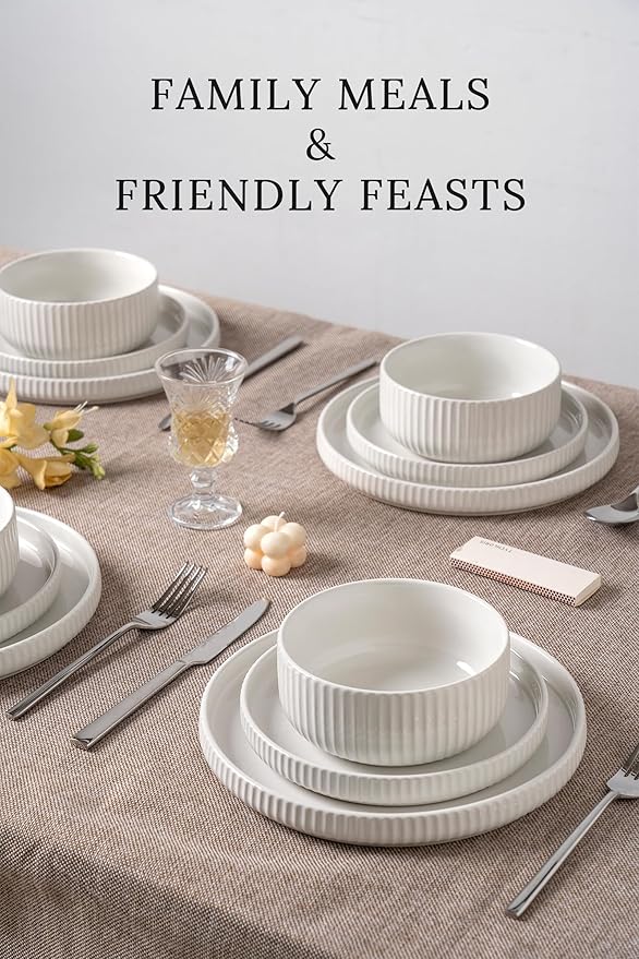 Pure & Practical Plates and Bowls Set for 6,FOBENTA 18 Piece White Dinnerware Sets – Ceramic Dish Set for Everyday Simplicity & Wellness Living