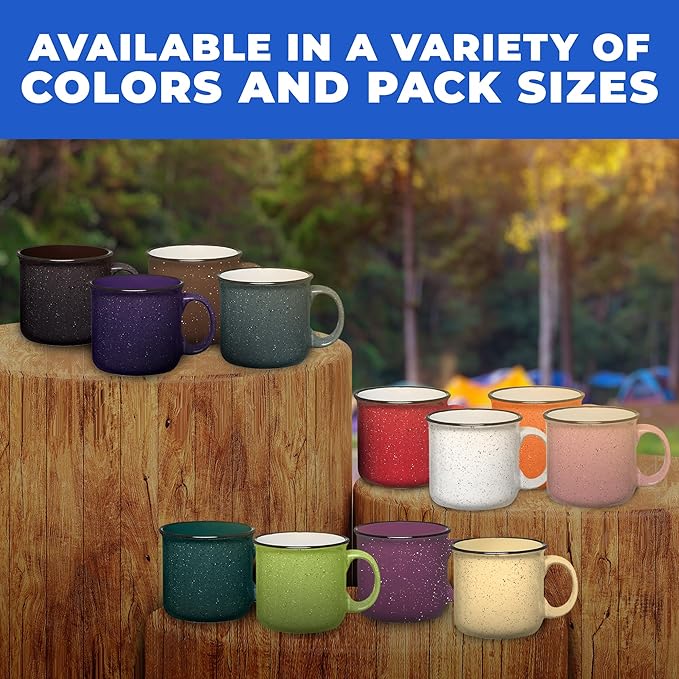Set of 8 Ceramic Campfire Mugs – 15 Oz, Pink – Coffee & Tea Cups for Home, Work, Travel, Camping – Customizable, Great for DIY, Events, Companies