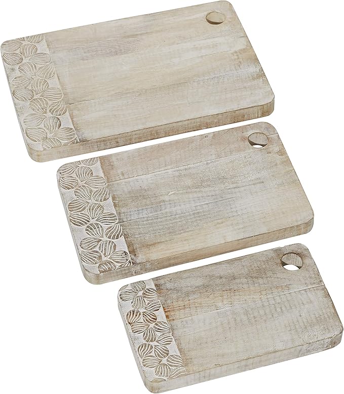 Deco 79 Wood Floral Intricately Carved Cutting Board, Set of 3 19", 16", 13"W, Brown