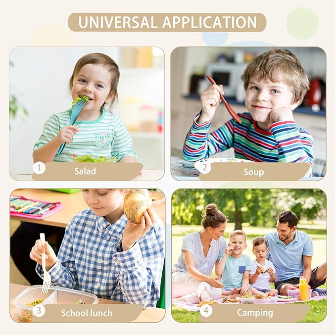 Jinei 50 Sets Reusable Travel Utensils Set with Case Wheat Straw Cutlery Portable Spoon Knife Forks Lunch Box Accessories Friendly Tableware for Kids Adults Camping Utensils(Elegant)