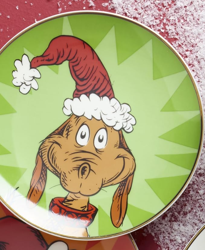 Lenox 898093 Merry Grinchmas Tidbit Plates, Service For 4, Assorted, Christmas Dishes, Dinnerware Set, Holiday
