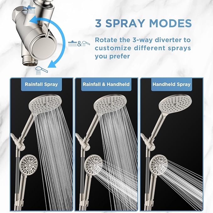 MakeFit Dual Filtered Rain Shower Head Combo, High Pressure Handheld Shower Head with Adjustable Bar - Rainfall Shower Head And Showerhead with Filter for Hard Water - Removes Chlorine(Brushed Nickel)
