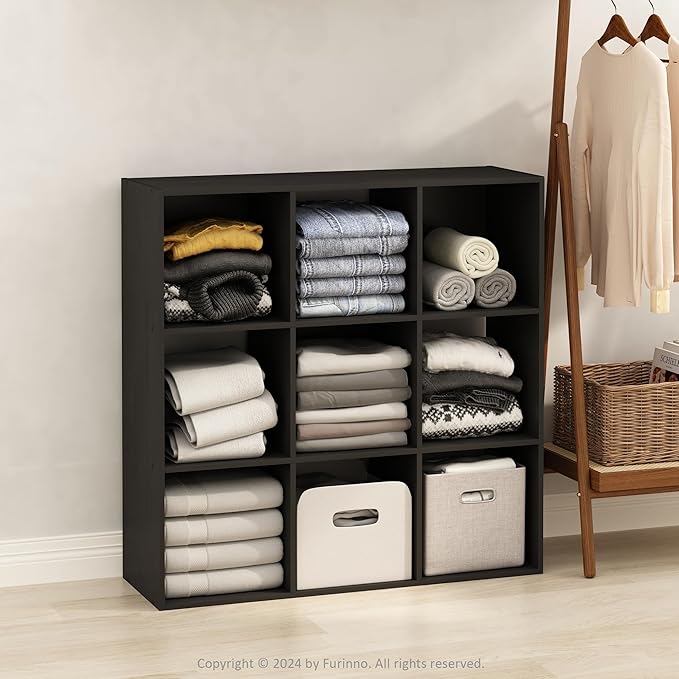 Furinno PELLI Closet Organizers and Storage, 9-Cube Closet Organizer, Open Shelf Closet Storage, for Wardrobe, Bedroom, Living Room, Americano