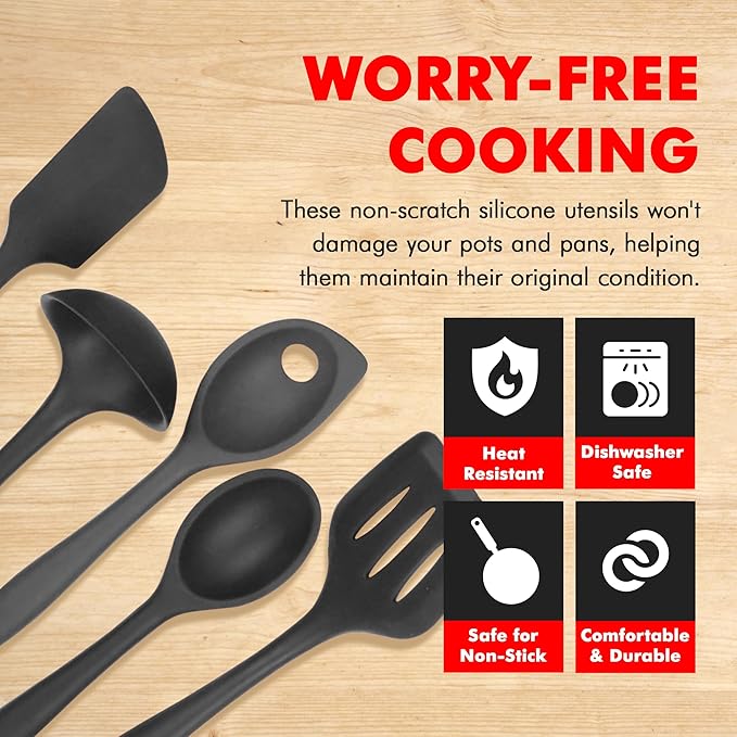 Chef Craft Premium Silicone Kitchen Tool and Utensil Set, 5 Piece, Black
