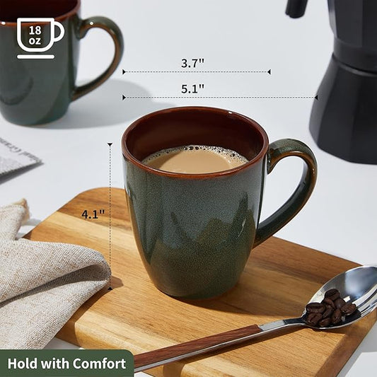 Coffee Mug 16 oz, Ceramic Coffee Mugs Set of 4, Reactive Glaze Mug for Latte/Tea/Cappuccino, Large Stackable Mug Set for Men, Women, Dad, Mom, Dishwasher & Microwave Safe, Brown Green