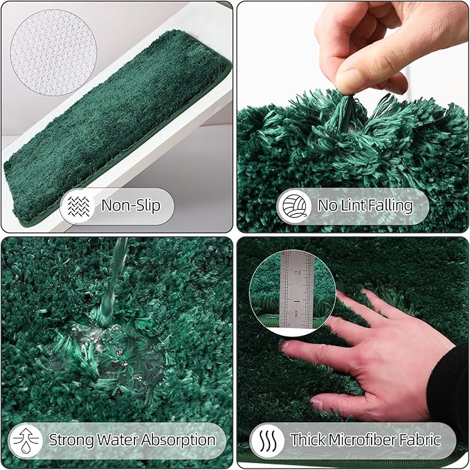 Dark Green Bathroom Accessories Set with Shower Curtain and No-Slip Bath Rugs,24PC Bath Sets with Trash Can, Toothbrush Holder, Cup, Soap Dispenser, Tray, Soap Dish, Toilet Brush, Qtip Holders