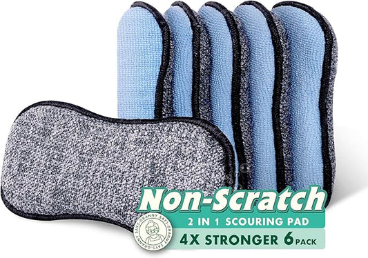 GRANNY SAYS Sponges Kitchen for Washing, Dish Washing Scrubbers, Scrubbing Pad for Cleaning, Scrub Sponges for Kitchen Non - Scratch, Scouring Pad for Pots and Pans, Washable & Microfiber Pad, 6 Pack