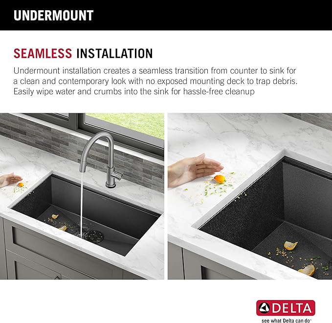 DELTA FAUCET Delta Rivet 32 Inch Black Stainless Steel Undermount 16 Gauge Workstation Kitchen Sink Single Bowl in PVD Gunmetal Finish with WorkFlow Ledge and Accessories, 95B9031-32S-GS