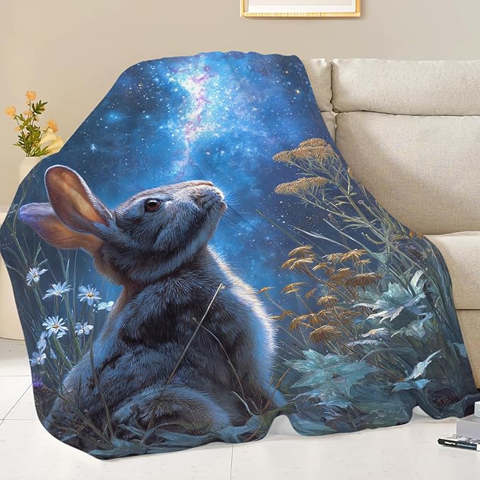 Rabbit Blanket Gifts for Girls Boys Galaxy Rabbit Throw Blankets Cozy Plush Fleece Flannel Fuzzy for Women Men Decor 60"X50"