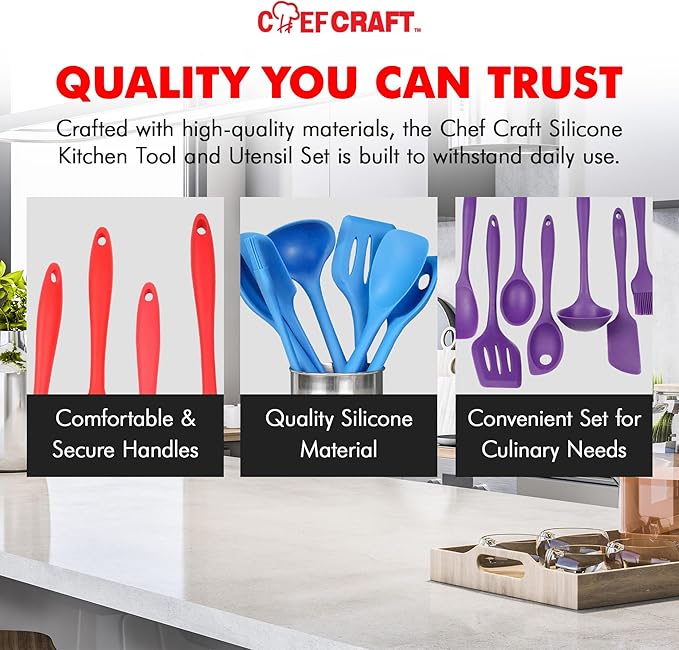 Chef Craft Premium Silicone Kitchen Tool and Utensil Set, 7 Piece, Assorted