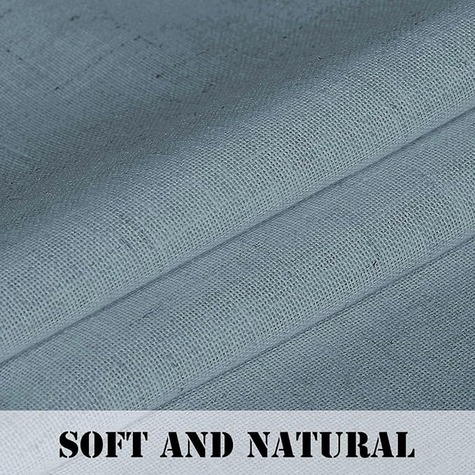H.VERSAILTEX Stone Blue Linen Curtains 84 Inch Length for Living Room 2 Panels Set Rod Pocket Light Filtering Semi Sheer Curtains for Bedroom Country Farmhouse Drapes 52x84 Long