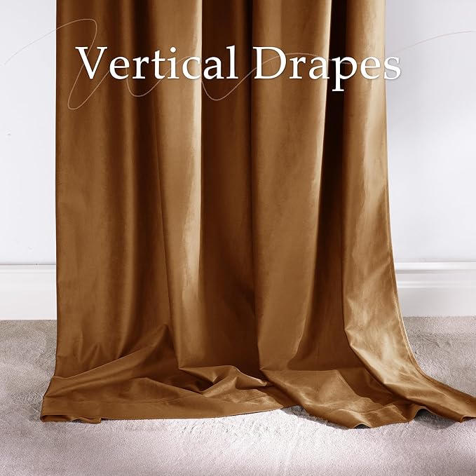 NICETOWN Gold Bronze Velvet Curtains 96 Inch Long 2 Panels Set for Office and Study Room, Blackout Thermal Insulated UV Protect Windows Covers for Bedroom, Pocket Back Tab with Pleat Tape, W52 x L96