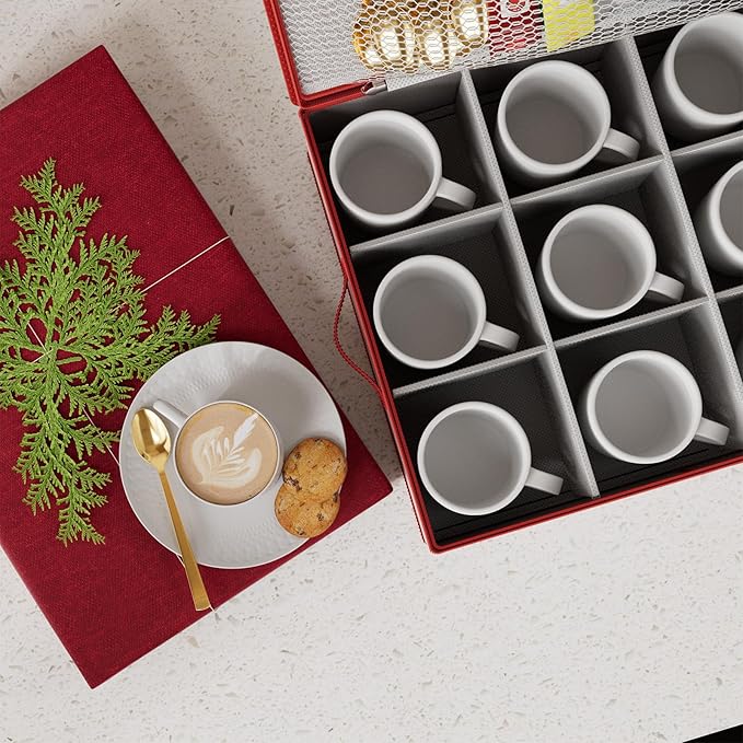 homyfort Coffee Mug Storage Box, China Cup Storage Organizer Containers Hard Shell Stackable with Dividers Holds 12 Coffee Mugs and Tea Cups