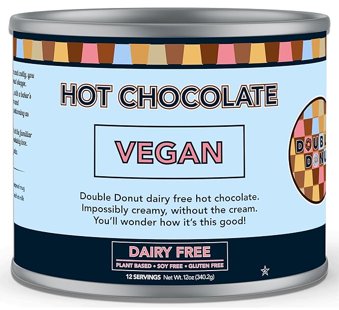 Double Donut Coffee Dairy Free Hot Chocolate Mix, Non Dairy Instant Vegan Hot Chocolate Mix, 12 Ounce
