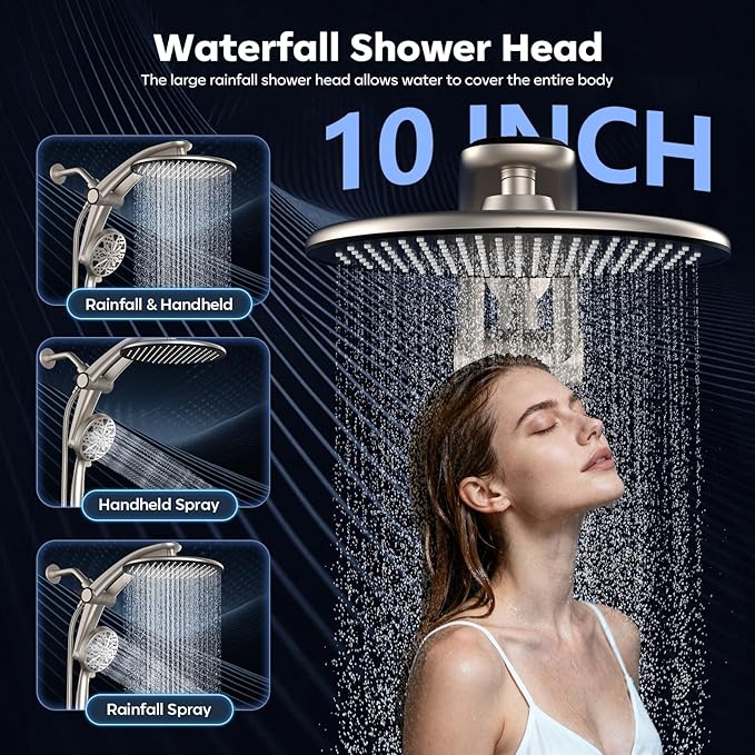 Shower Head with filtered Handheld High Pressure daul Shower Heads with Handheld Spray Combo and 10 Sprays Handheld Shower Head Detachable Shower head Built-in Magnetic Docking and Power Jets