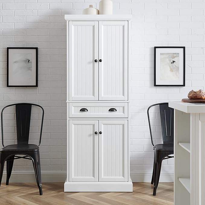 Crosley Furniture Shoreline Coastal Pantry Storage Cabinet with Shelves, Kitchen, Dining, or Laundry Room, White