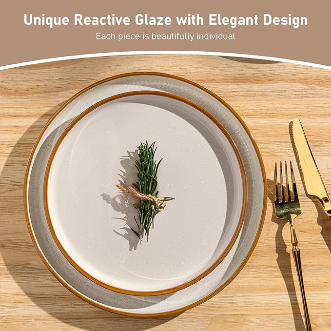 GBHOME Stoneware Dinnerware Sets for 4,Round Reactive Glaze Ceramic Plates and Bowls Set,Highly Scratch Resistant | Dishwasher & Microwave Safe Dishes Set,Service for 4(12Pcs),Pearl White