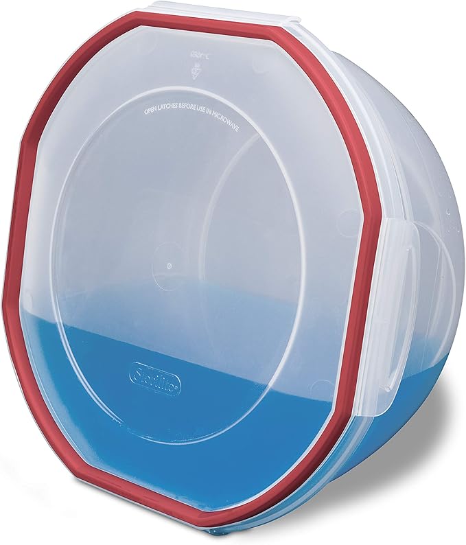 Sterilite Ultra-Seal 2.5 Qt Bowl, Airtight Food Storage Container, Plastic, Latching Lid, Microwave and Dishwasher Safe, Clear With Red Gasket, 4-Pack