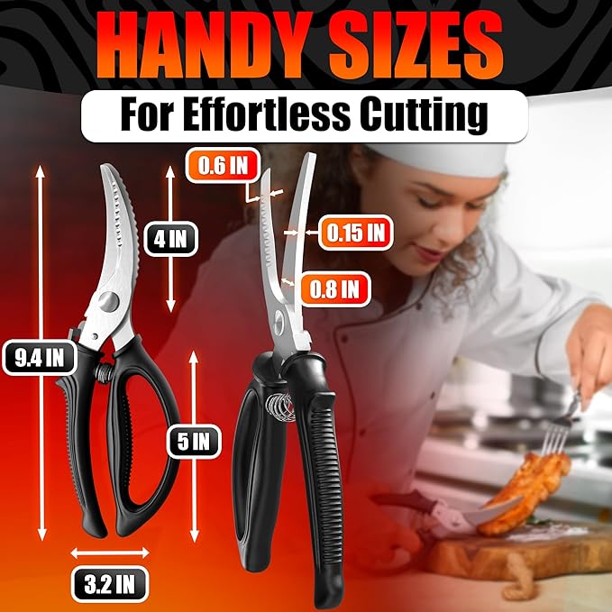 Turkey Shears - Chicken Shears – Stainless Steel Heavy Duty Poultry Scissors | Meat, Vegetables, Seafood | Fish Scale Remover & Bone Scissors | Non-Slip Serrated Saw-Like Edge, Safety Lock