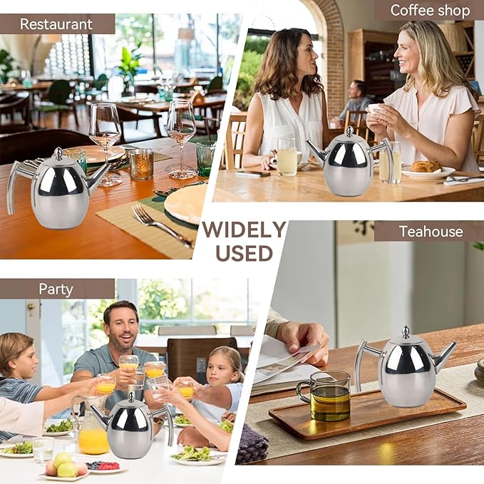 Tea Pots with Infusers for Loose Tea Stainless Steel Teapot Tea Kettle Coffee Pot with Tea Filter and Lid Tea Kettle Stovetop Teapot with Strainer (700ml)
