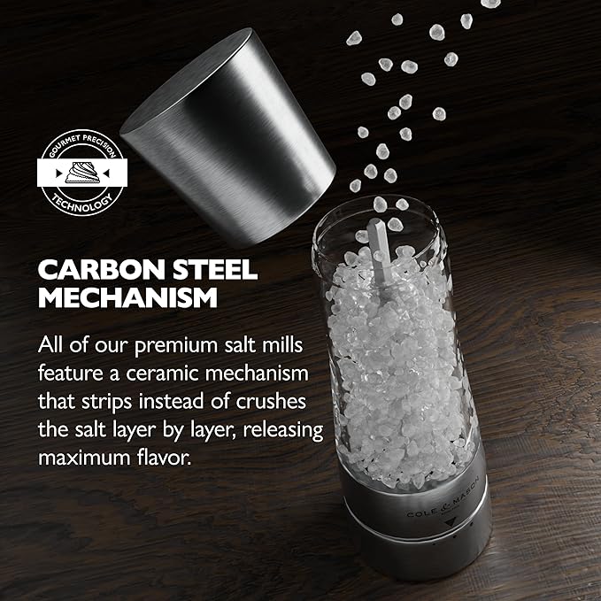 COLE & MASON Derwent Salt Grinder - Stainless Steel Mill Includes Gourmet Precision Mechanism and Premium Sea Salt