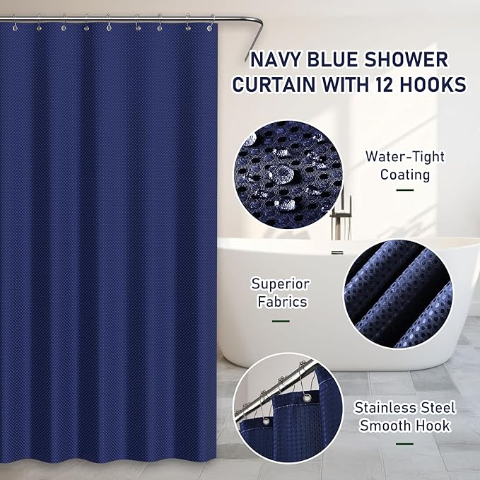 Bathroom Accessory Set - Bathroom Set, 27PC Bathroom Accessories Set, Navy Blue Bathroom Sets with Shower Curtain and Rugs, Mini Trash Can, Toilet Brush, Trash Can & Soap Dispenser