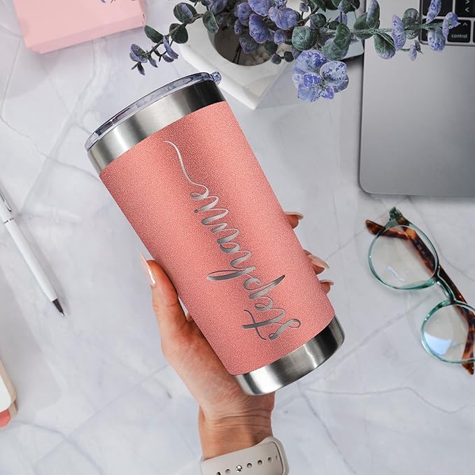 Personalized Tumblers, Stainless Steel 20 oz Tumbler w/Lid | 13 Designs | Personalized Cups Double Walled Insulated Coffee Cup for Travel, Work, Gym, Fitness | Hot and Cold Drink - Rose Gold