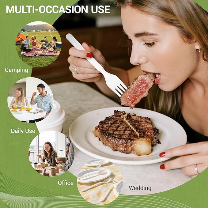 100% Compostable Froks [200Pcs] Heavy Duty Biodegradable Forks Disposable Utensils, BPA-Free, Heat Resistant, BPI Certified Disposable Forks, Eco Friendly Cutlery for Party, Office & Picnic