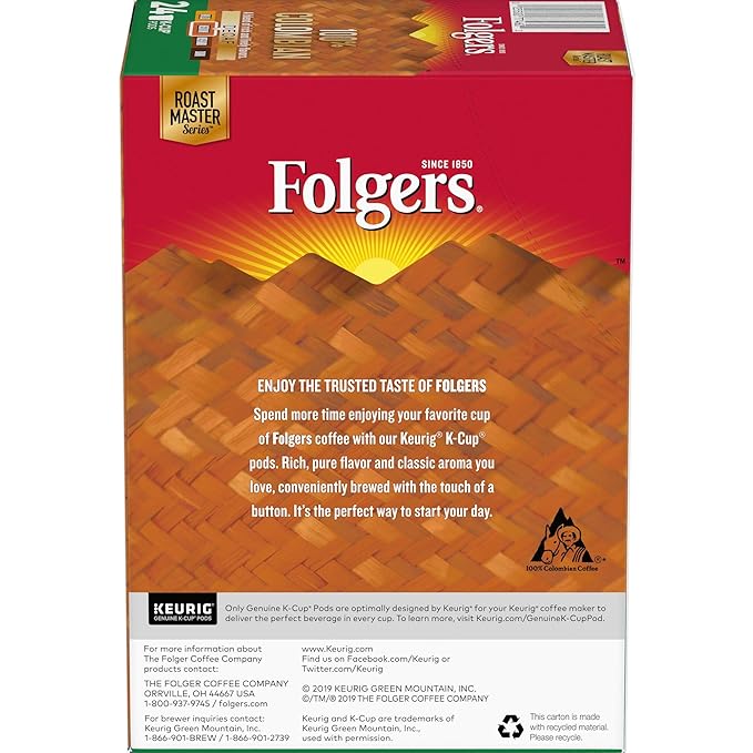 Folgers 100% Colombian Decaf Medium Roast Coffee, 96 Keurig K-Cup Pods, 24 Count (Pack of 4)