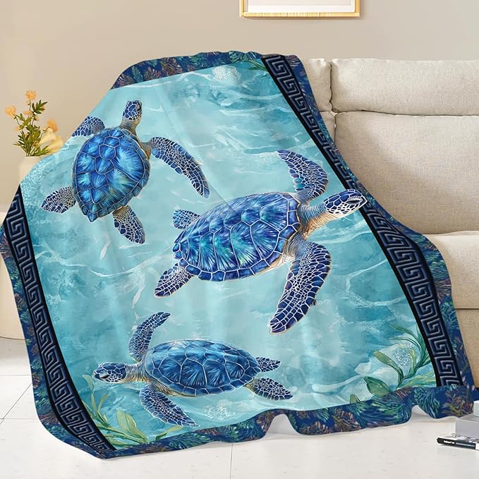 Sea Turtle Blanket Gifts for Girls Boys Ocean Turtles Throw Blankets Cozy Plush Fleece Flannel Fuzzy for Women Men Decor 60"X50"