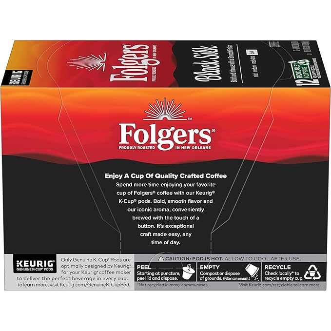 Folgers Black Silk Dark Roast Coffee, 12 Keurig K-Cup Pods (Pack fo 1)