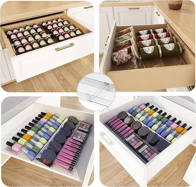 Spice Drawer Organizer,4 Tier- 4 Pack Acrylic Seasoning Jars Drawer Organizer Insert, Kitchen Spice Rack Organizers for Drawer/Countertop (Jars Not Included),Expandable From 13" to 26" Wide