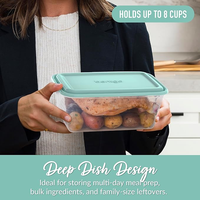 Bentgo Prep - 20-Piece Deep-Dish Storage Containers, Extra-Large 8-Cup Capacity for Meal Prep & Leftovers, Reusable, PFAS & BPA-Free, Durable, Microwave, Freezer, & Dishwasher Safe (Aqua Splash)