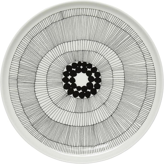 MARIMEKKO Oiva Siirtolapuutarha Dinner Plate — Refine Your Kitchen Décor with Our Iconic Black & White Stoneware — Stylish White Porcelain Dinner Plates to Elevate Your Dining Experience (10”)