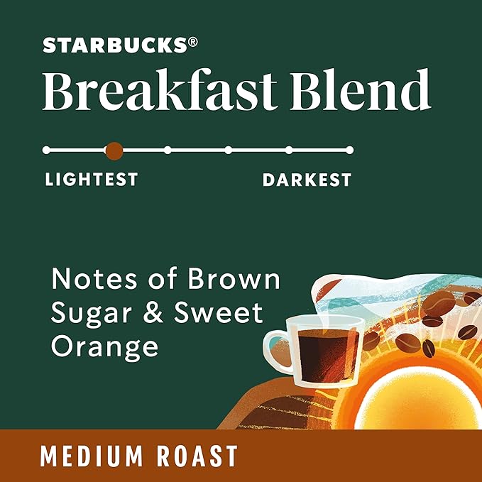 Starbucks K-Cup Coffee Pods, Medium Roast Hot or Iced Coffee, Breakfast Blend, 40 Keurig Pods