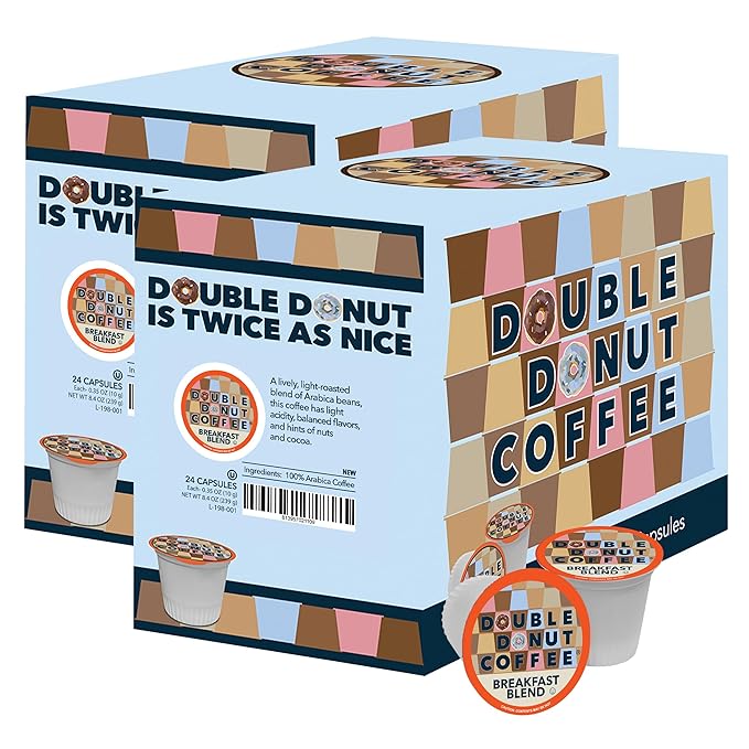 Double Donut Coffee Breakfast Blend Coffee Pods, Light Roast Coffee in Recyclable Single-Serve Pods for Keurig K Cups Brewer Machines, 48 Count Bulk Pack, original version