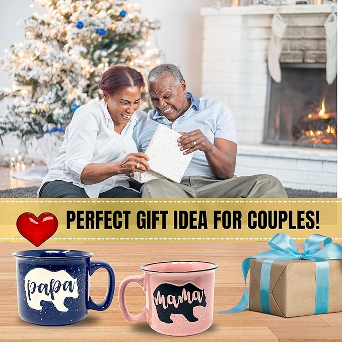 Mama Bear & Papa Bear Coffee Mug Gift Set - Cute, Large Coffee Cup Sets for Parents, Couples, Grandparents - Unique Fun Gifts for Him, Her, Birthday, Anniversary, Mother's Day, Father's Day, Christmas
