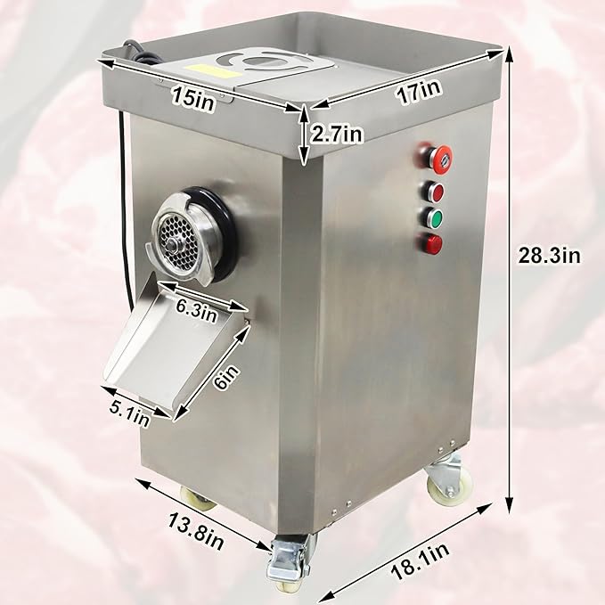 TECHTONGDA Commercial Meat Grinder 2.2kW Stainless Steel Mincer with 8mm Holes/82mm Diameter Plate for Beef Pork Lamb 727lbs/h Output
