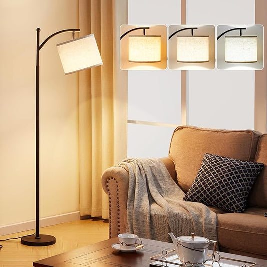 Ambimall 60" Floor Lamps for Living Room with 3 Color Temperatures, Standing Lamp Tall with Adjustable Linen Shade, Tall Lamps for Living Room Bedroom Office Classroom Dorm Room, 9W Bulb Included