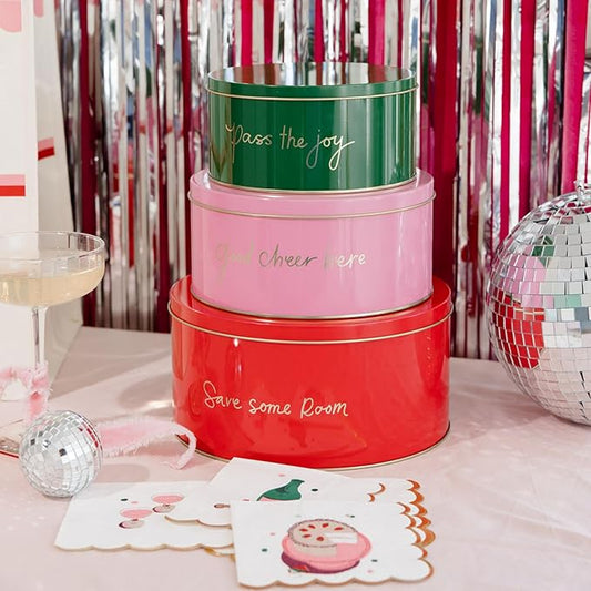 Kate Spade New York Decorative Tins with Lids, 3 Piece Nesting Tins, Small Medium & Large Metal Cookie Tins, Christmas Cookie Containers, Tins for Gift Giving and Storage, Save Some Room