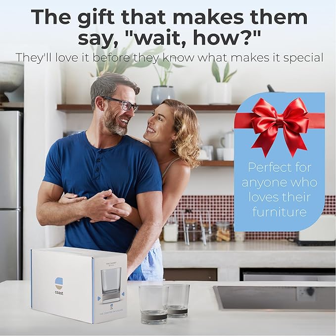 Coast Glassware The Short – Patented Lowball Tumbler with Built-In Stone Coaster Base – Absorbent, Surface-Protecting Whiskey & Cocktail Glasses – Premium Gift Pack (Set of 2) - 10 oz