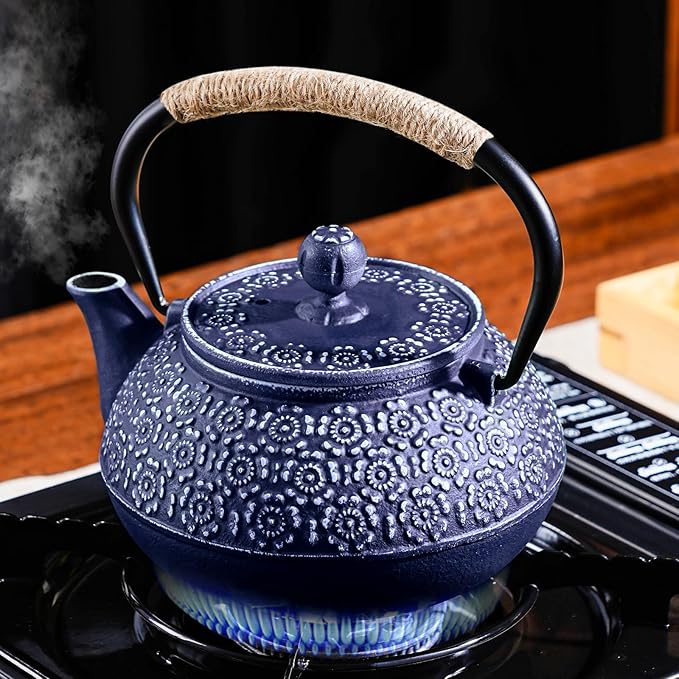 PARACITY Cast Iron Teapot Japanese 30.5 OZ, Tea Kettle Pot for Stove Top, Tea Pot with Stainless Steel Infusers for Loose Tea, Boiling Hot Water Tea, Mothers Day Gifts from Daughter/Son (Blue)