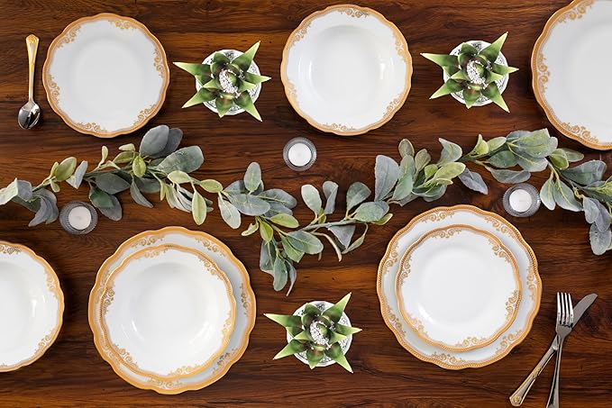 Luxurious Dinnerware Set 12 Piece - Vintage Gold Floral Dish Set - Service for 4 - Gorgeous Kitchen Plates Dishes - Dining Set for Everyday or Formal Occasions (Floral Gold)