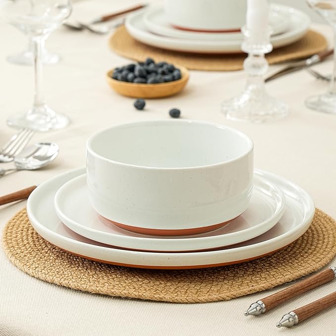 Stoneware Cereal and Soup Bowls Set of 4, 6-Inch Dual Glaze Ceramic Bowls for Breakfast & Oatmeal, Microwave and Dishwasher Safe, Stardust Glaze White