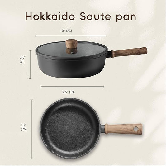 CAROTE Nonstick Skillet, Nonstick Deep Frying Pan, 10" Saute Pan with Lid, 3.8QT Deep Frying Pan Titanium Pan Chef's Pan, Stay-cool Handle, Compatible with All Stoves, Black