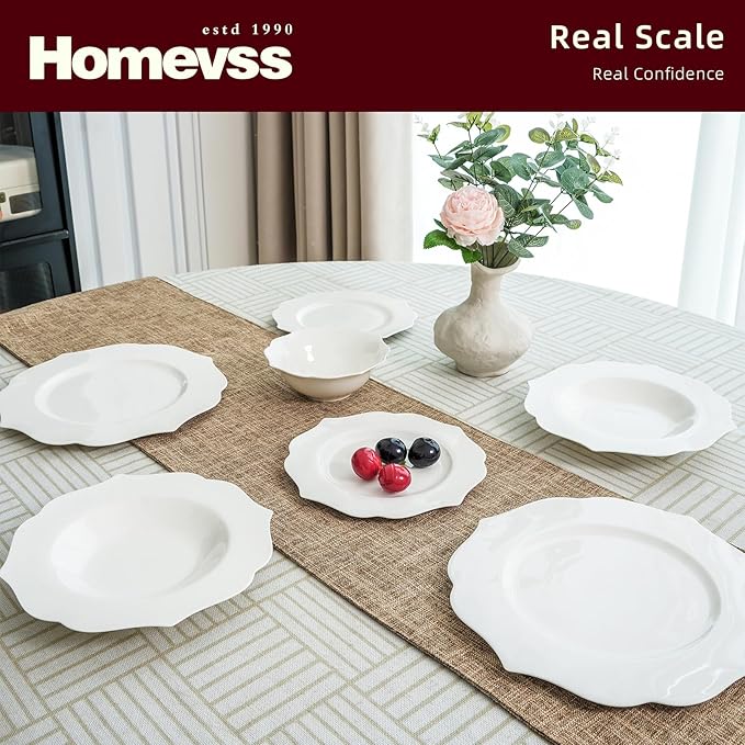 HomeVss, New Bone China Dinnerware Set, Embossed Lotus Design, 40pc Set
