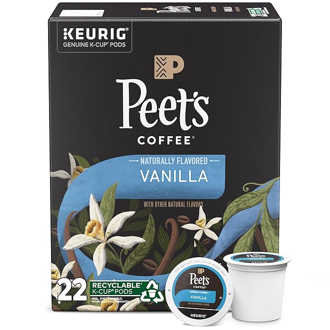 Peet's Coffee, Flavored Light Roast Keurig K-Cup Pods - Vanilla 22 Count (1 Box of 22 K-Cup Pods)