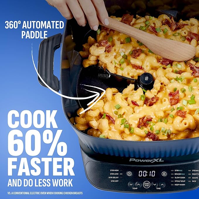 STIRMAX™ Midnight Blue 7.5 Quart Digital Multi-Cooker with Automatic Paddle to Stir and Shred, 9 in 1 programmable presets to Sauté, Sear, and Brown Food Before Simmering