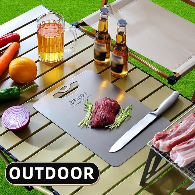 Titanium Cutting Board for Kitchen Essential Lightweight Portable Meat Fruit Metal Chopping Board Kitchenware Utensils Gadgets Suit for Home Cooking Outside Camping Picnic